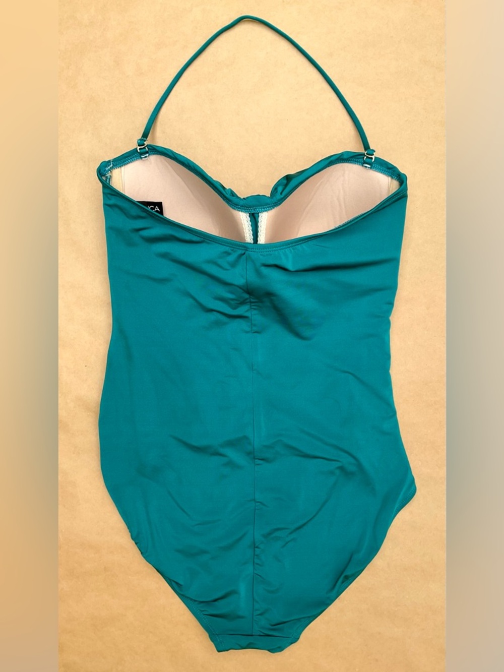 La Blanca β Ruched One Piece Halter Swimsuit in Teal Size 10 - Picture 6 of 13